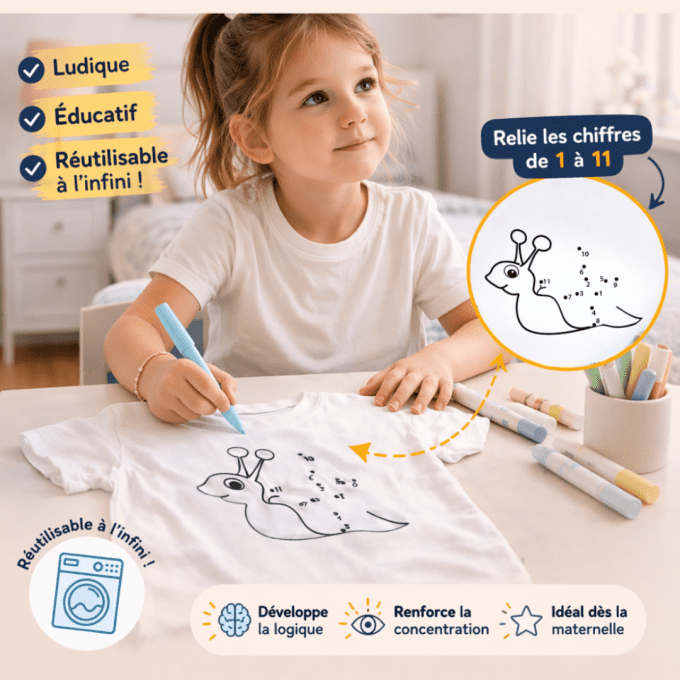 T-SHIRT ESCARGOT | RELIER LES POINTS (1 à 11)