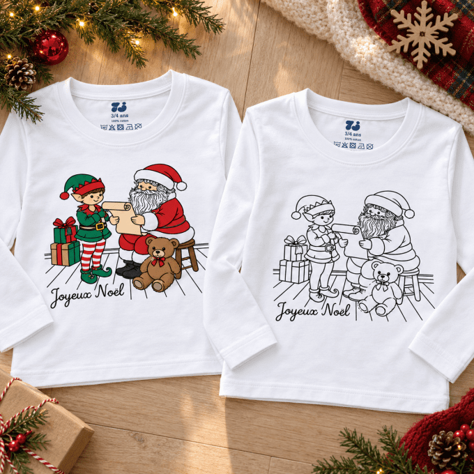 T-shirt à colorier Édition Noël | Cadeau créatif et magique pour enfants