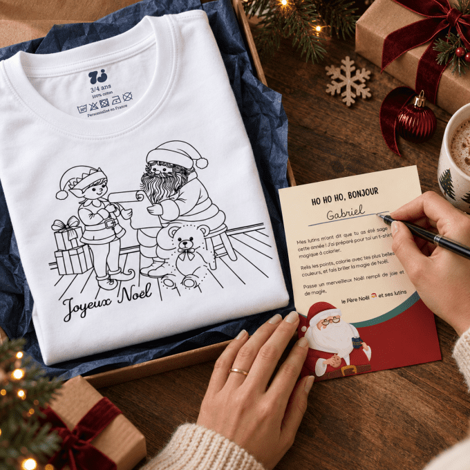T-shirt à colorier Édition Noël | Cadeau créatif et magique pour enfants