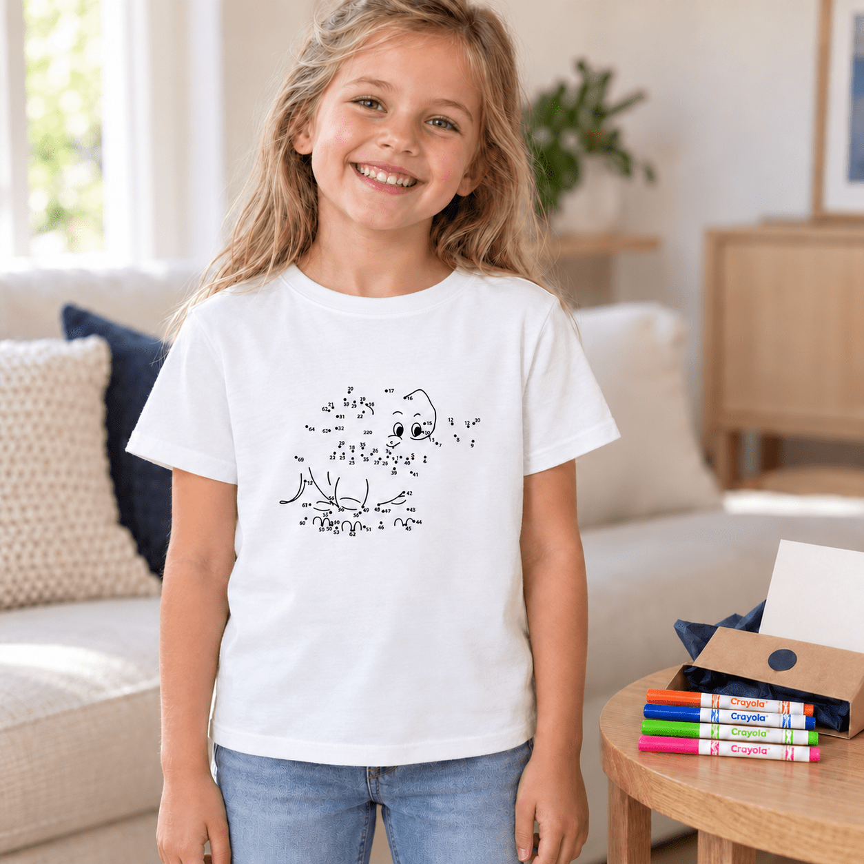 T-SHIRT ÉLÉPHANT À COLORIER | RELIER LES POINTS (3–8 ANS)