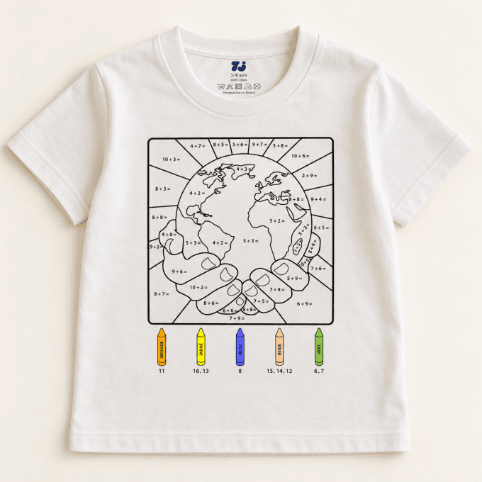 T-SHIRT TERRE À COLORIER | JOUER AVEC LES CHIFFRES (3–8 ANS)