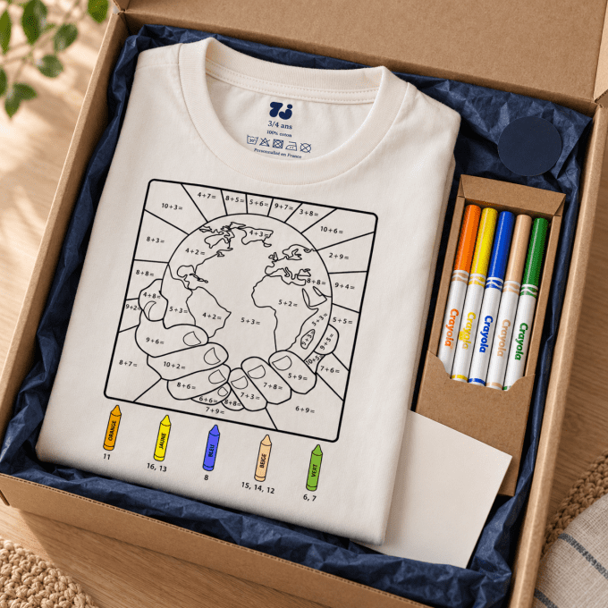 T-SHIRT TERRE À COLORIER | JOUER AVEC LES CHIFFRES (3–8 ANS)