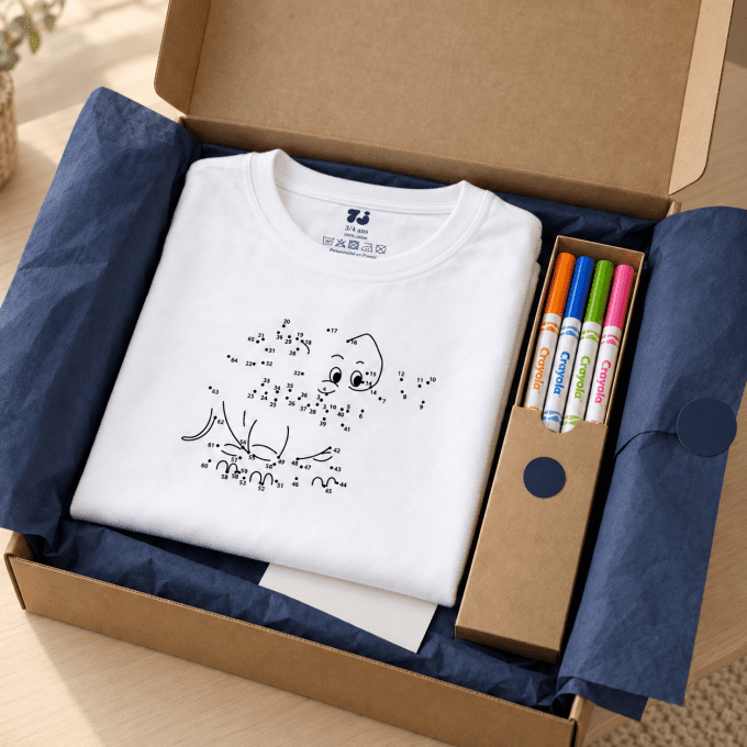 T-SHIRT ÉLÉPHANT À COLORIER | RELIER LES POINTS (3–8 ANS)