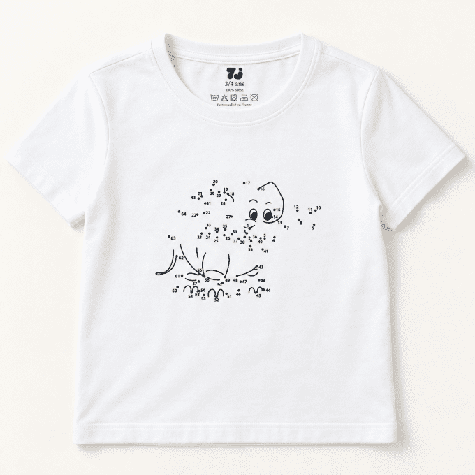 T-SHIRT ÉLÉPHANT À COLORIER | RELIER LES POINTS (3–8 ANS)