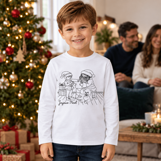 T-shirt à colorier Édition Noël | Cadeau créatif et magique pour enfants