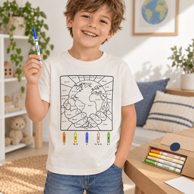 T-SHIRT TERRE À COLORIER | JOUER AVEC LES CHIFFRES (3–8 ANS)